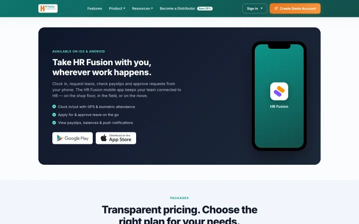 HR Fusion — Mobile app for clock-in, leave and payslips