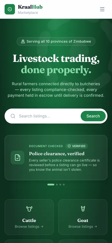 KraalHub — Mobile view